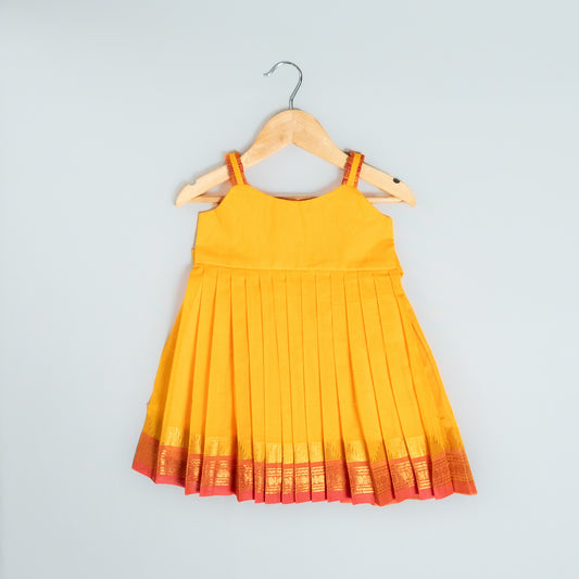 Yellow And Pink Kanchi Cotton Frock