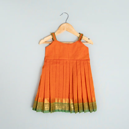 Orange And Green Kanchi Cotton Frock
