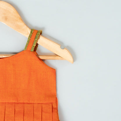 Orange And Green Kanchi Cotton Frock
