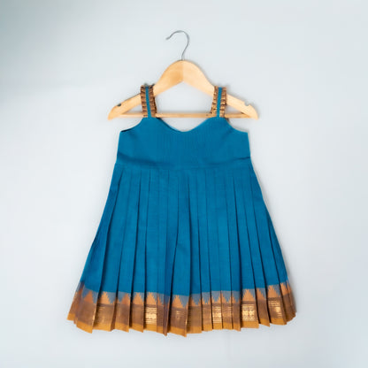Teal Blue And Mustard Kanchi Cotton Frock