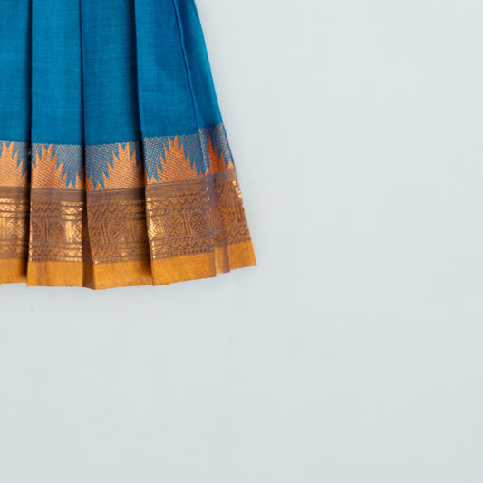 Teal Blue And Mustard Kanchi Cotton Frock