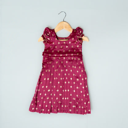 Wine Color Rawsilk Buttis Frock