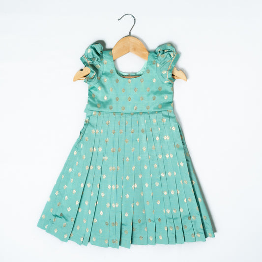 Sky Blue Rawsilk Buttis Frock