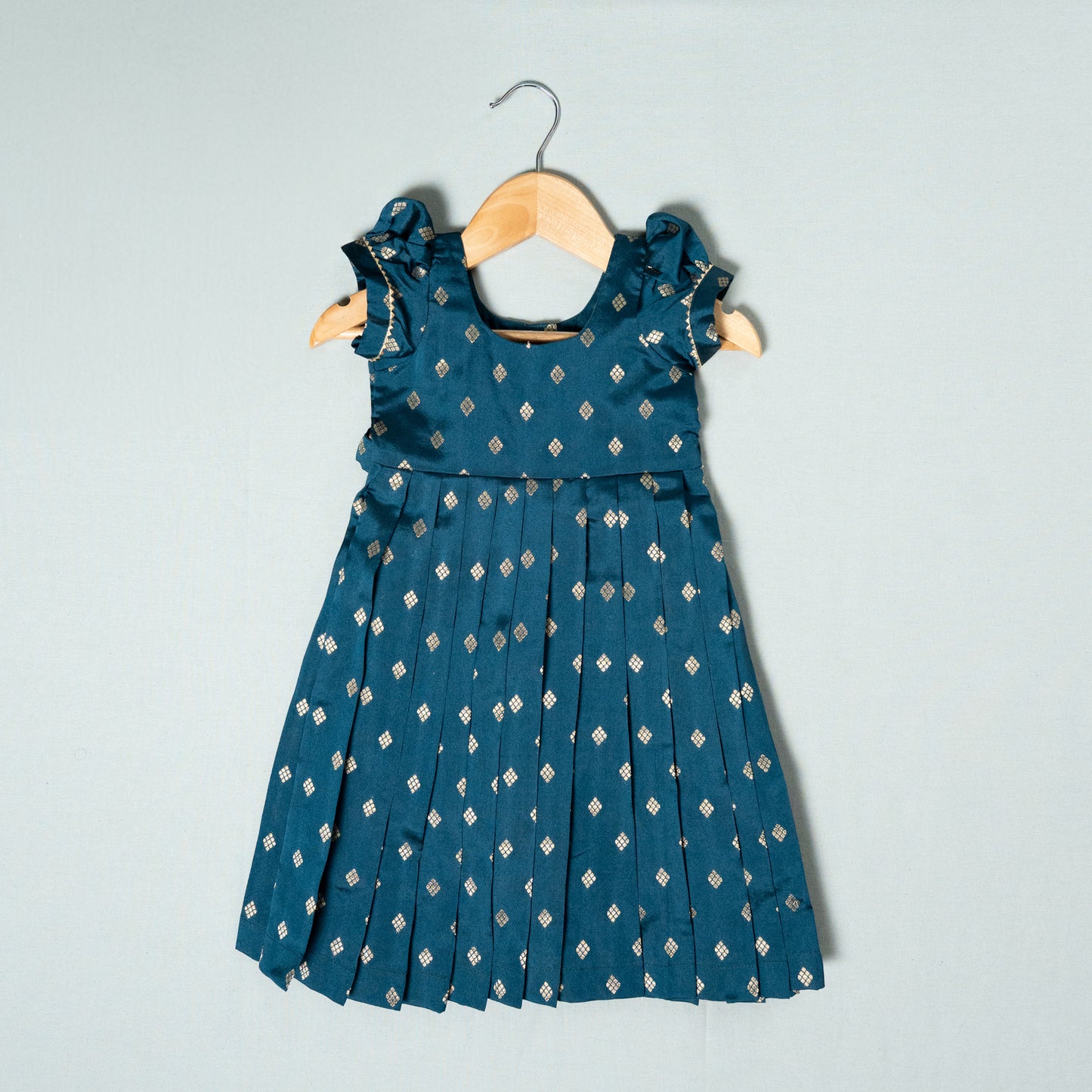 Teal Blue Rawsilk Buttis Frock