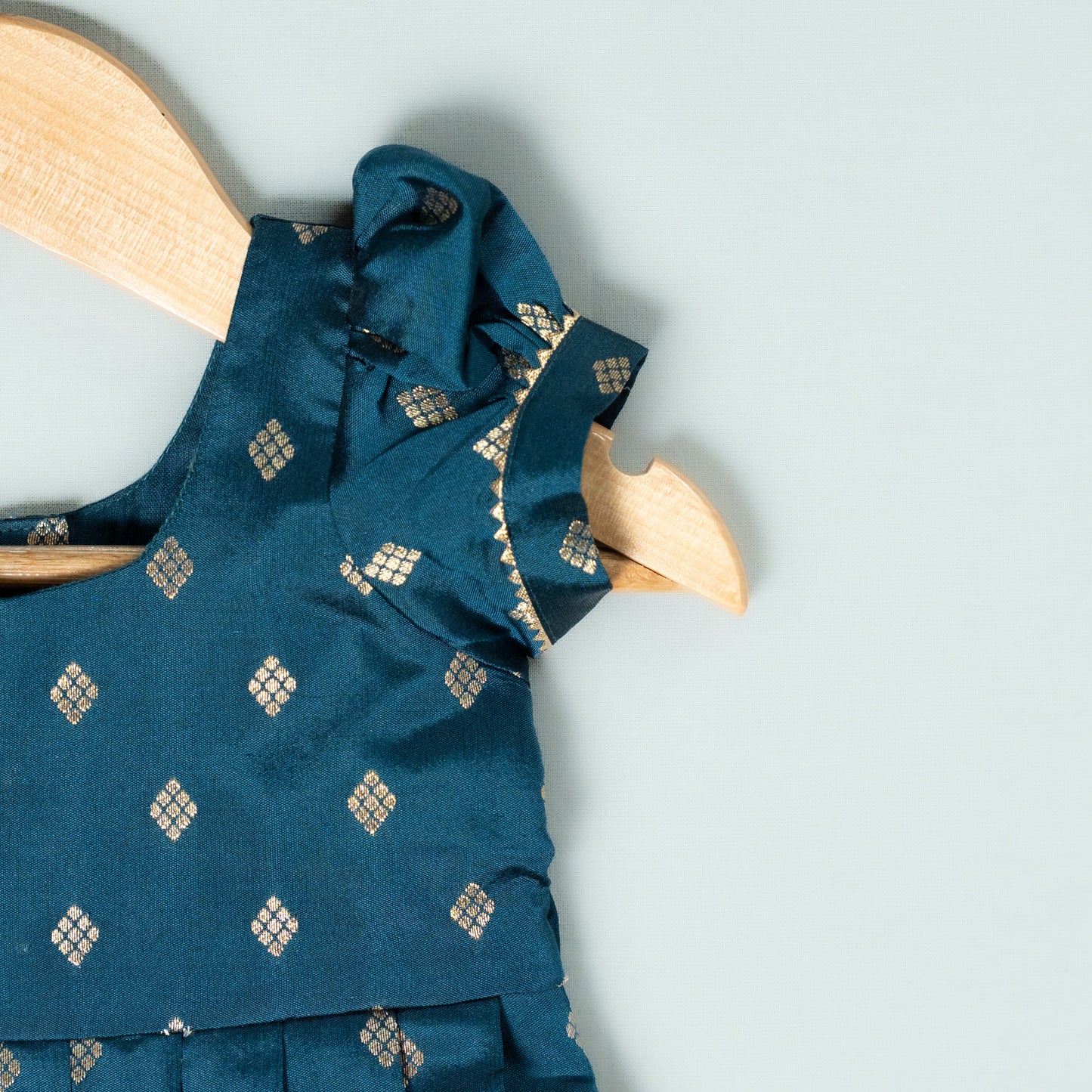 Teal Blue Rawsilk Buttis Frock