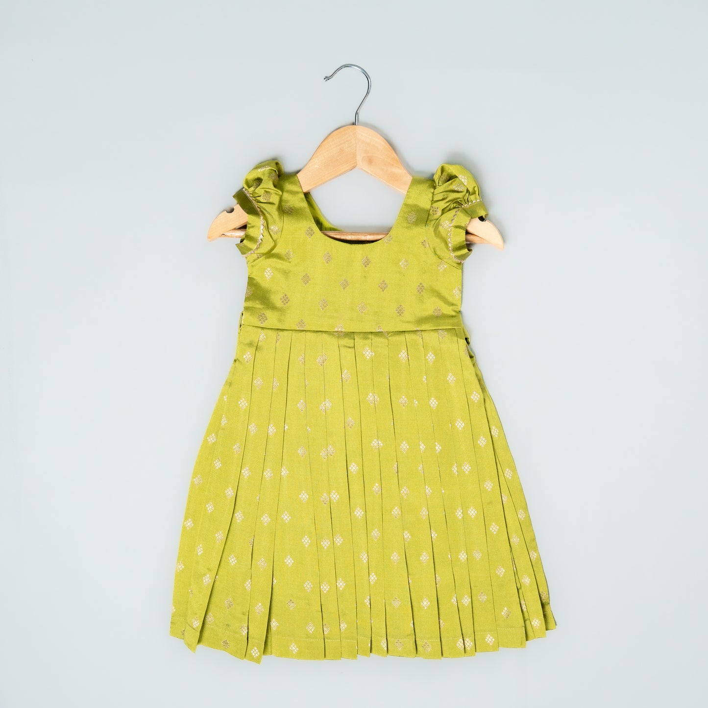 Parrot Green Rawsilk Buttis Frock