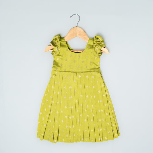 Parrot Green Rawsilk Buttis Frock