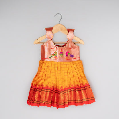 Yellow Checks Paithani frock