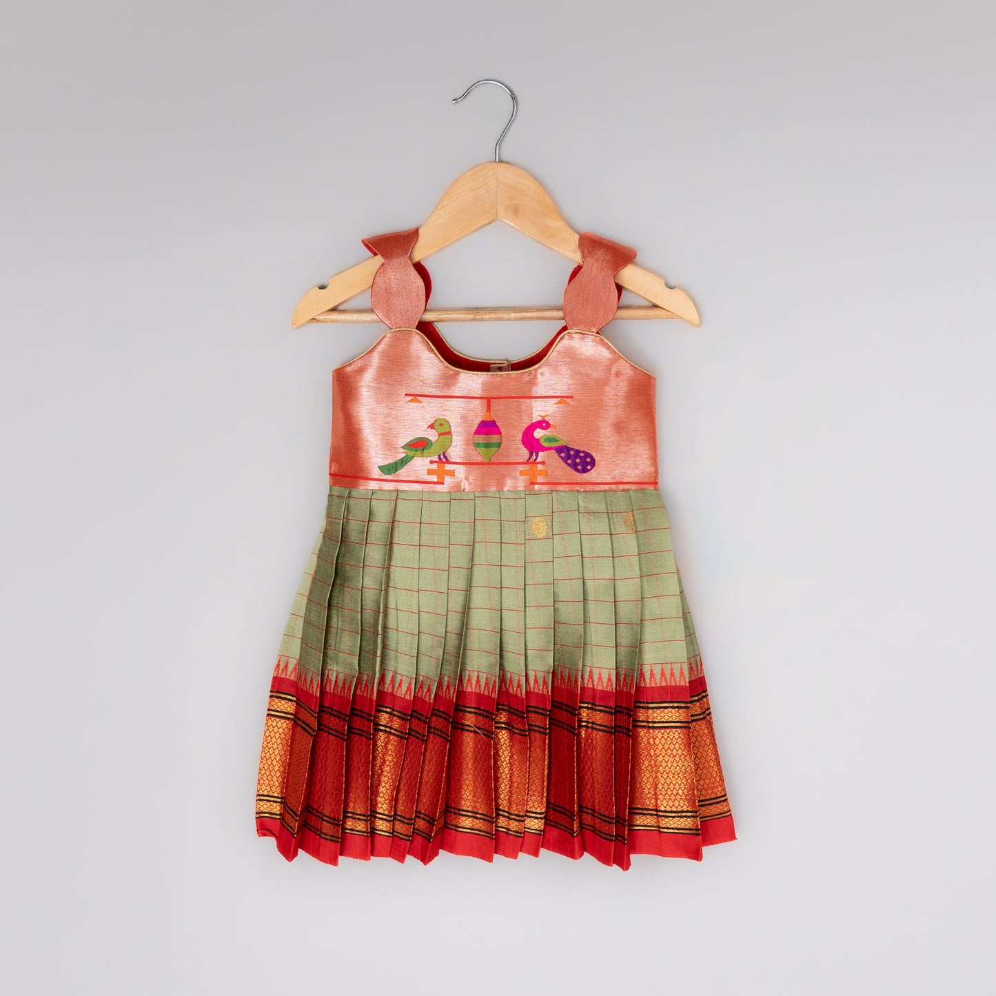 Light Green Checks Paithani frock