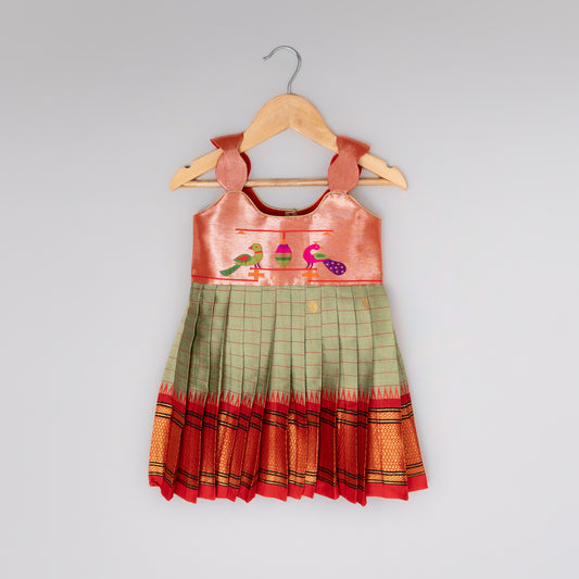 Light Green Checks Paithani frock