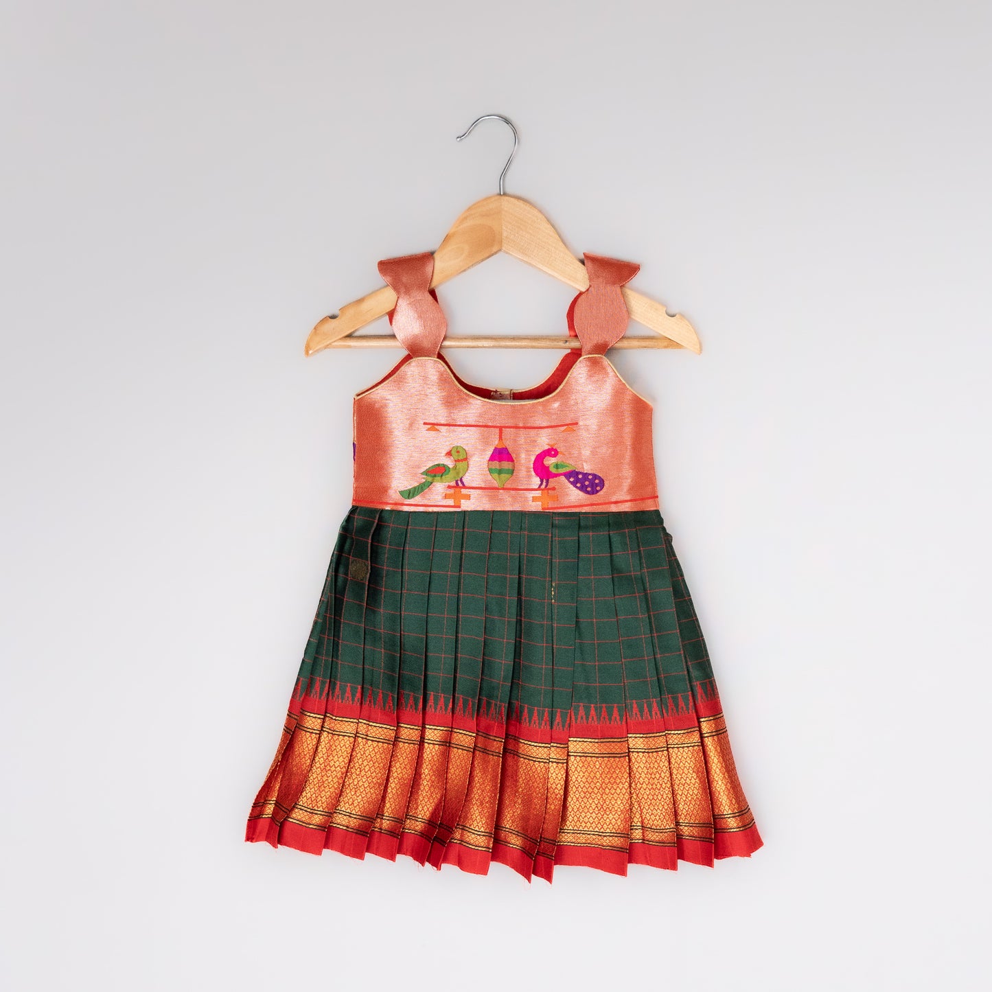 Green Checks Paithani frock