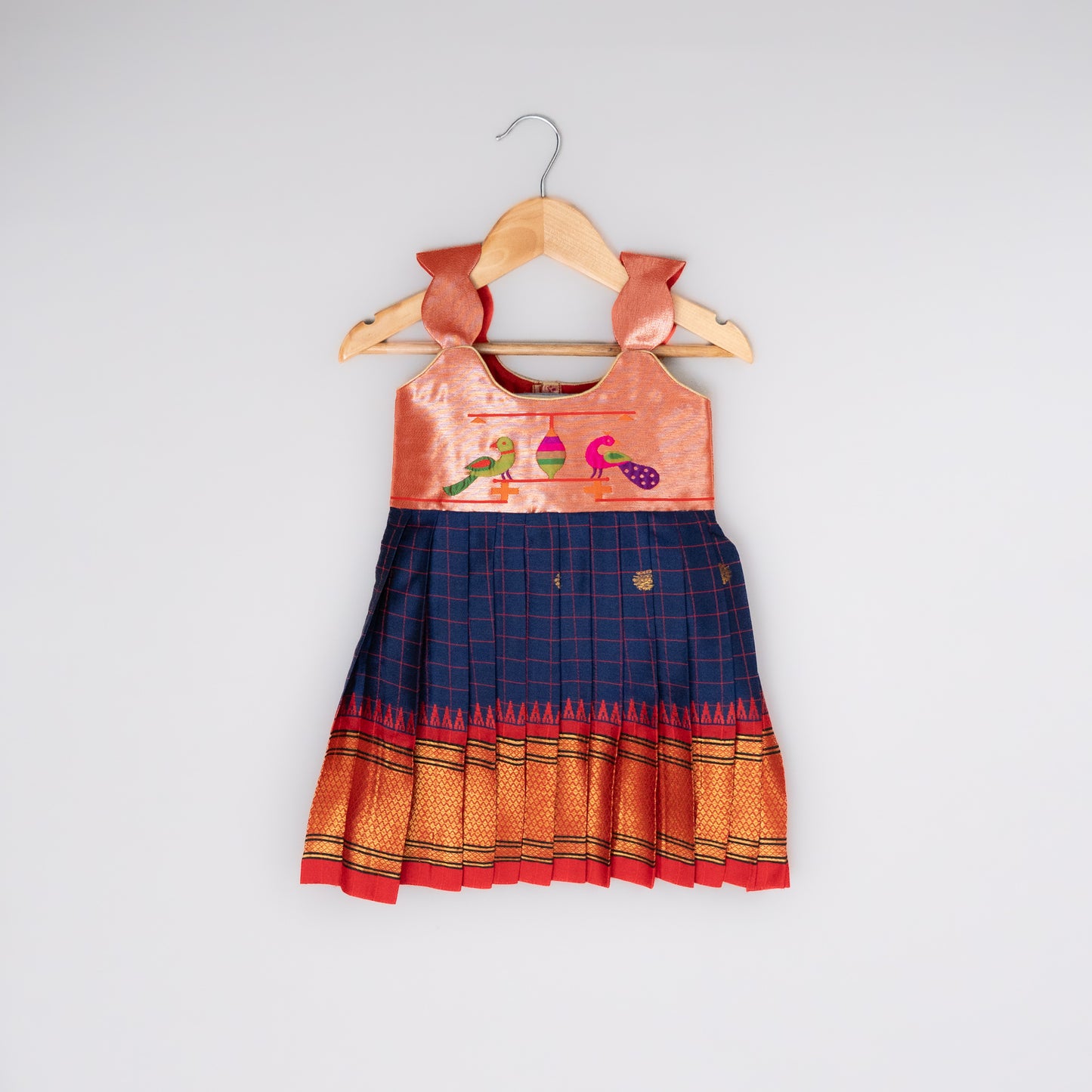 Navy Blue Checks Paithani frock