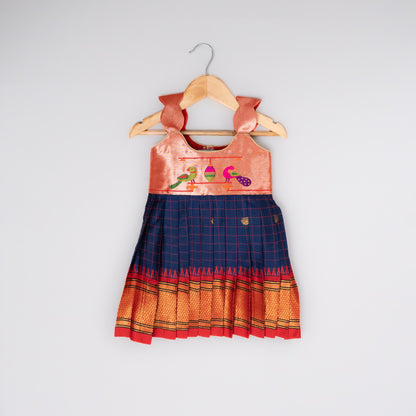 Navy Blue Checks Paithani frock