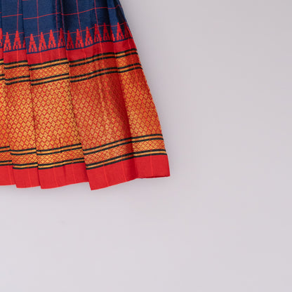 Navy Blue Checks Paithani frock