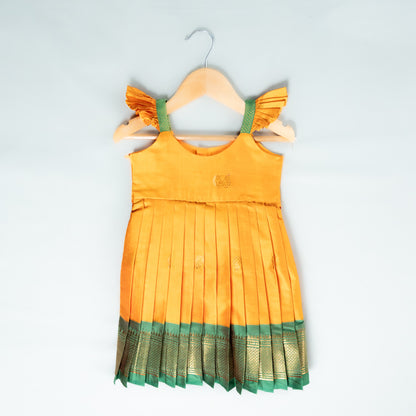 Yellow And Green Semi Paithani Frock