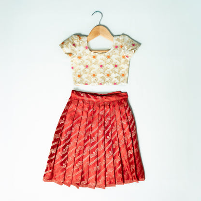 Red & White Leheriya Lehenga