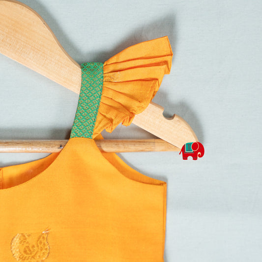 Yellow And Green Semi Paithani Frock