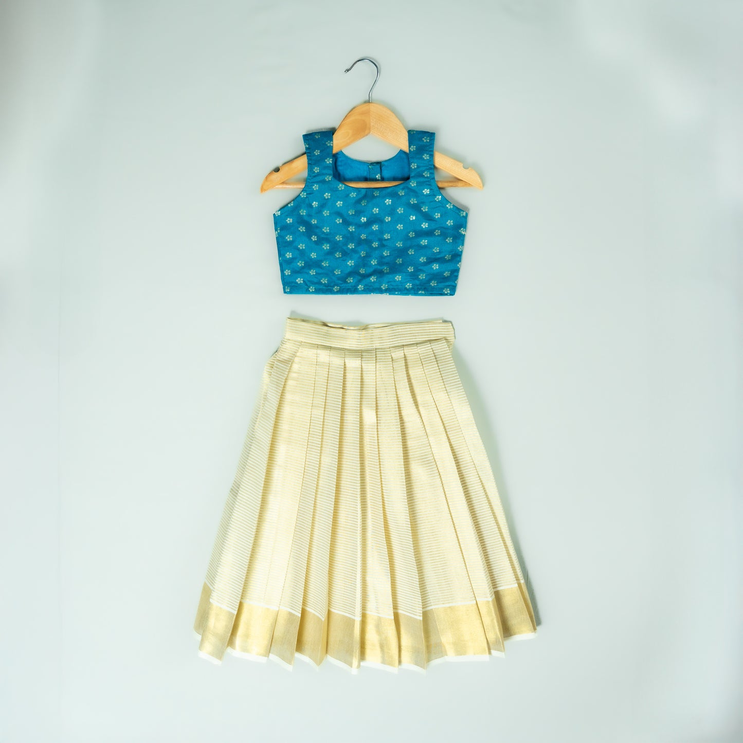 Striped kasavu Border Lehenga with Silk Blouse