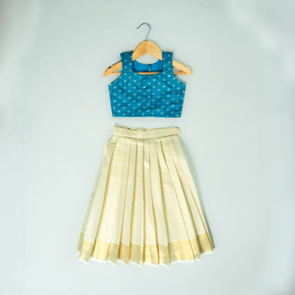 Striped kasavu Border Lehenga with Silk Blouse