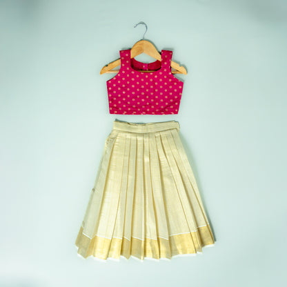 Striped kasavu Border Lehenga with Silk Blouse