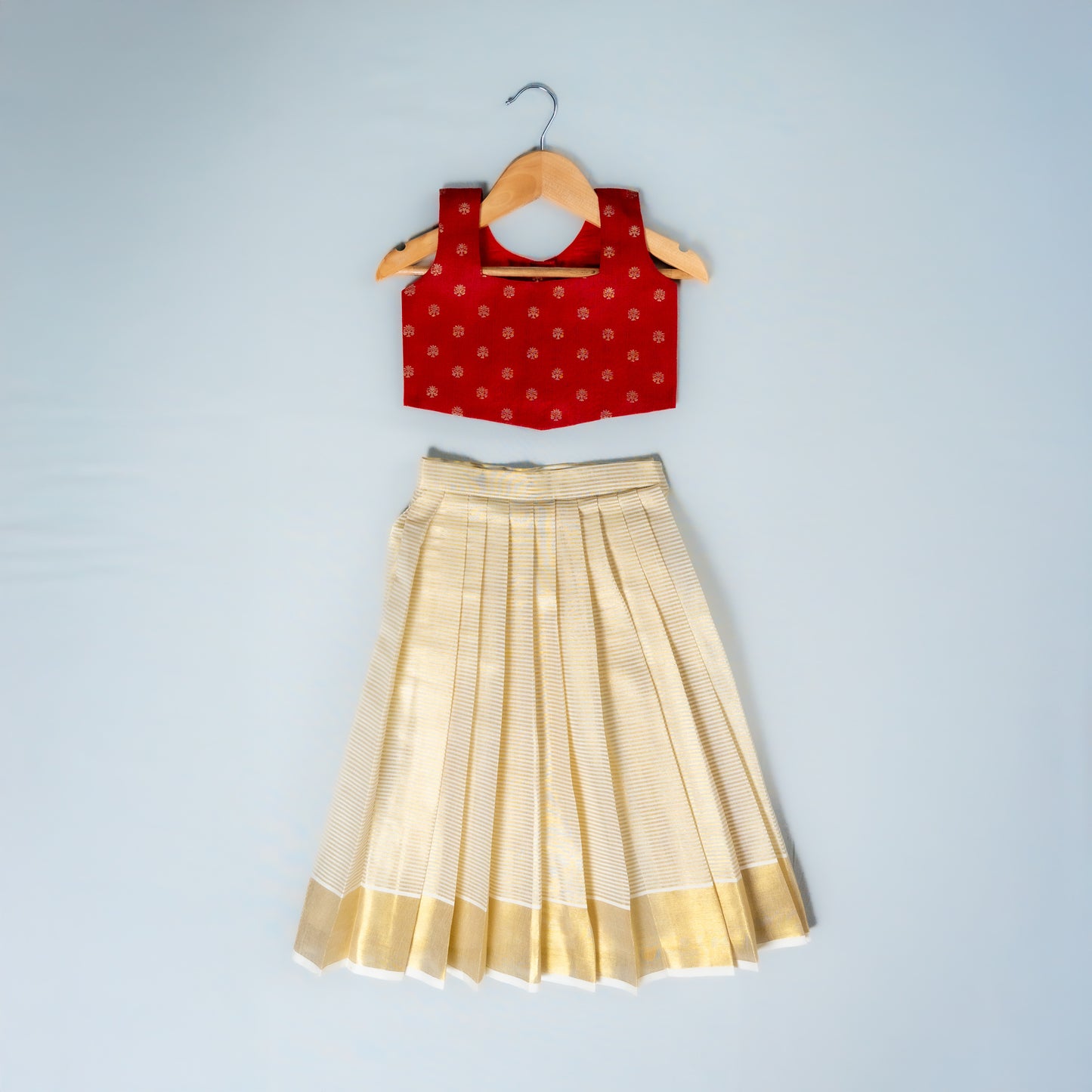 Striped kasavu Border Lehenga with Silk Blouse