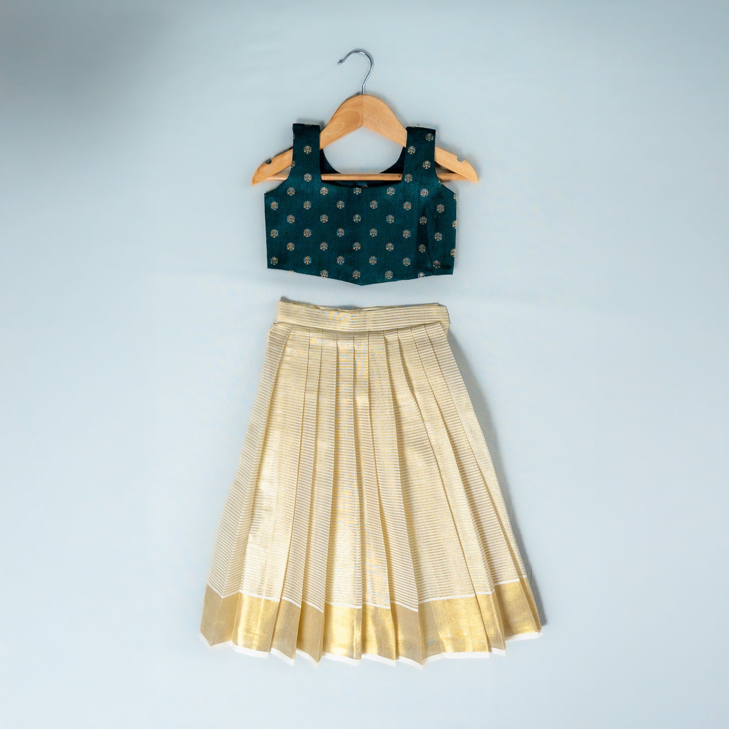 Striped kasavu Border Lehenga with Silk Blouse