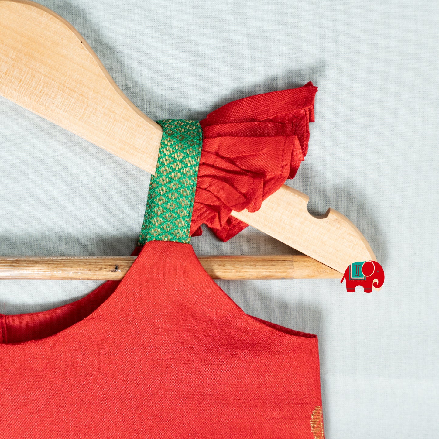 Red and Green Semi Paithani Frock