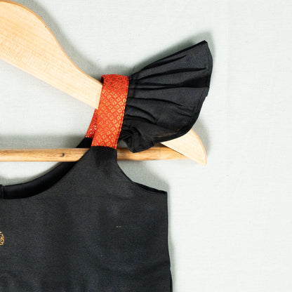 Black and Red Semi Paithani Frock