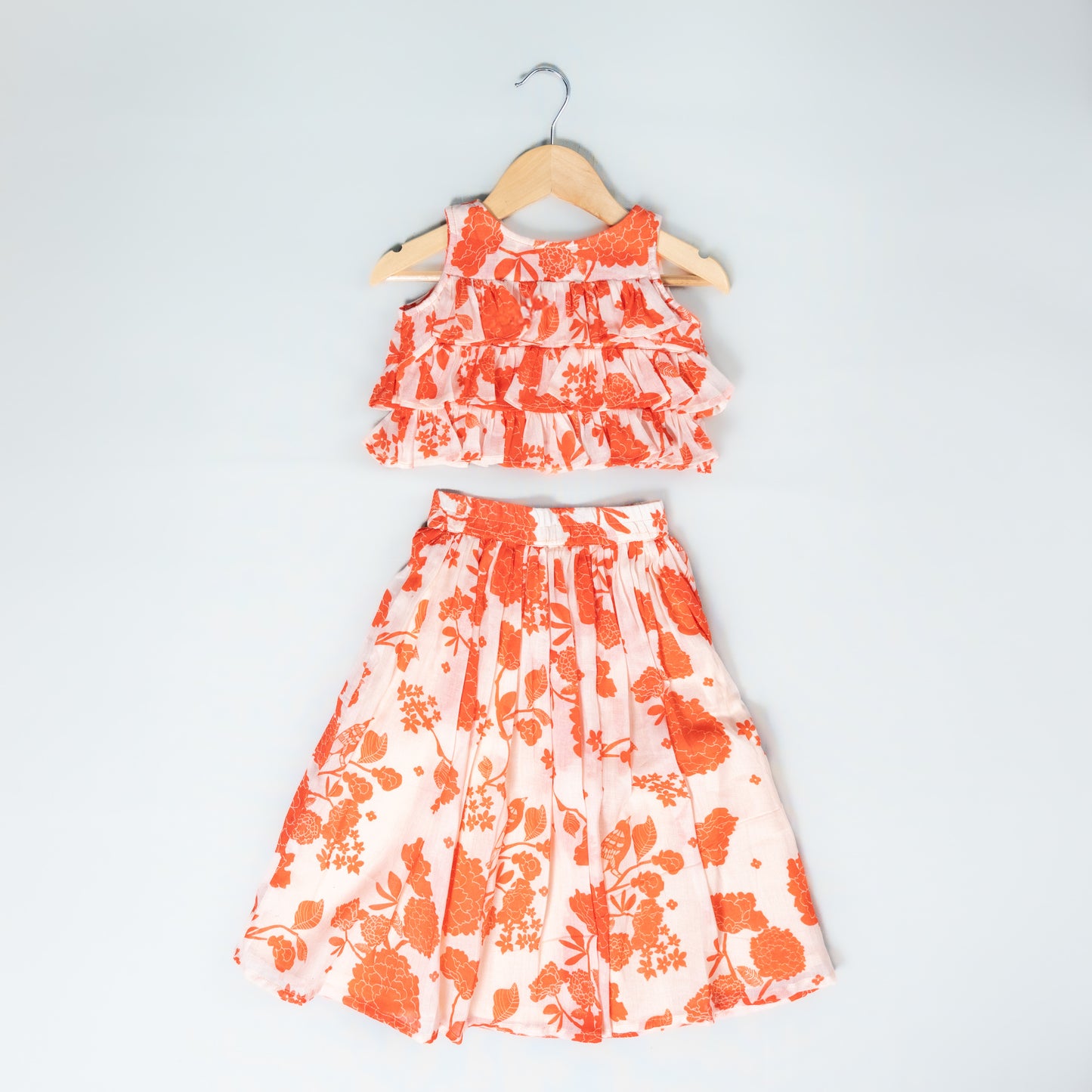 Festive Orange Mul Cotton Lehenga