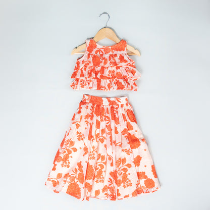 Festive Orange Mul Cotton Lehenga