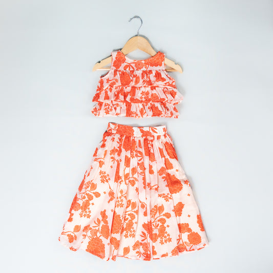 Festive Orange Mul Cotton Lehenga