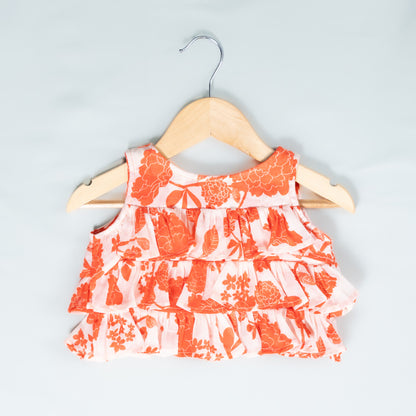 Festive Orange Mul Cotton Lehenga