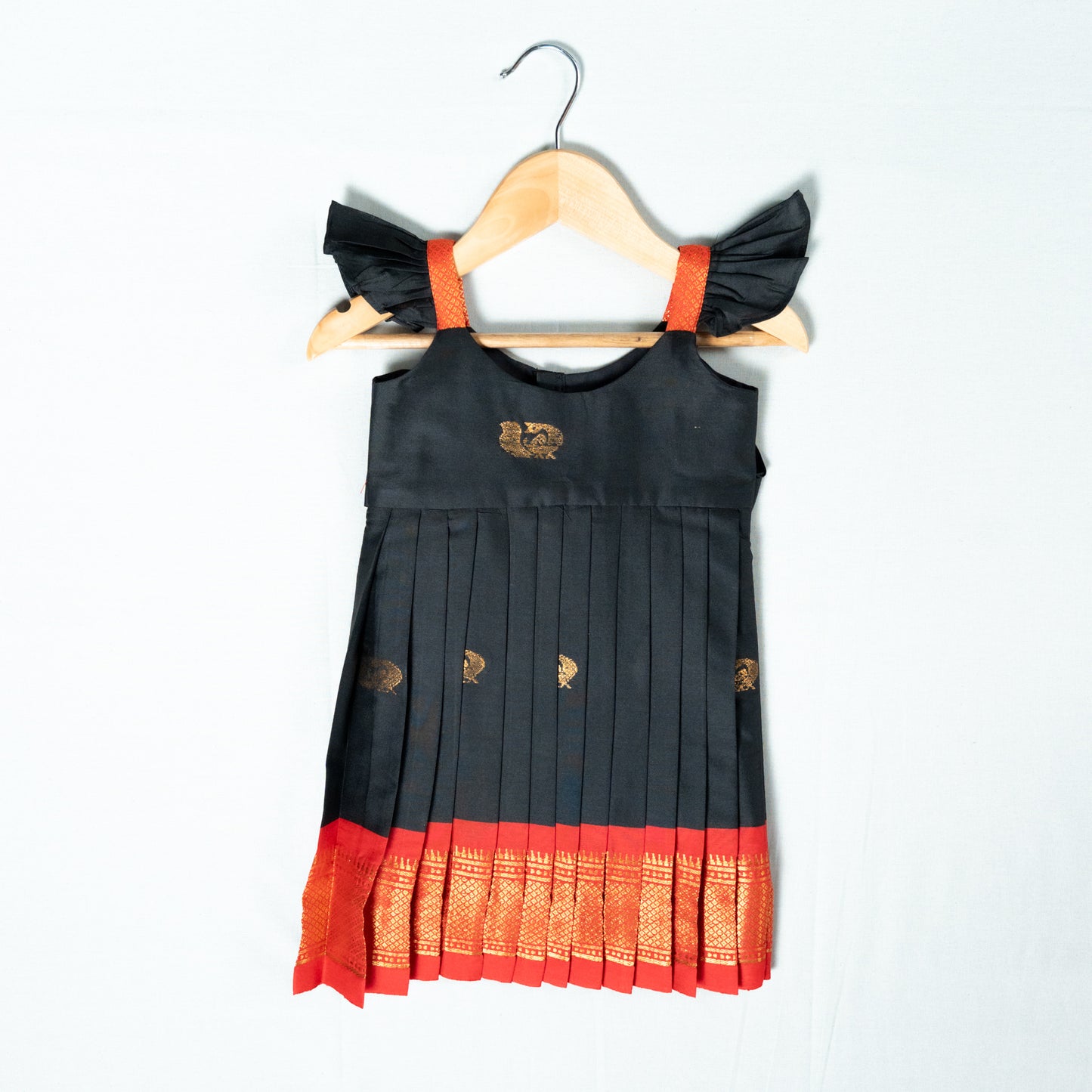 Black and Red Semi Paithani Frock