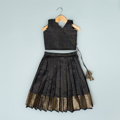 Black Traditional Check Pattern Lehenga