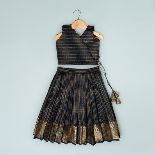 Black Traditional Check Pattern Lehenga