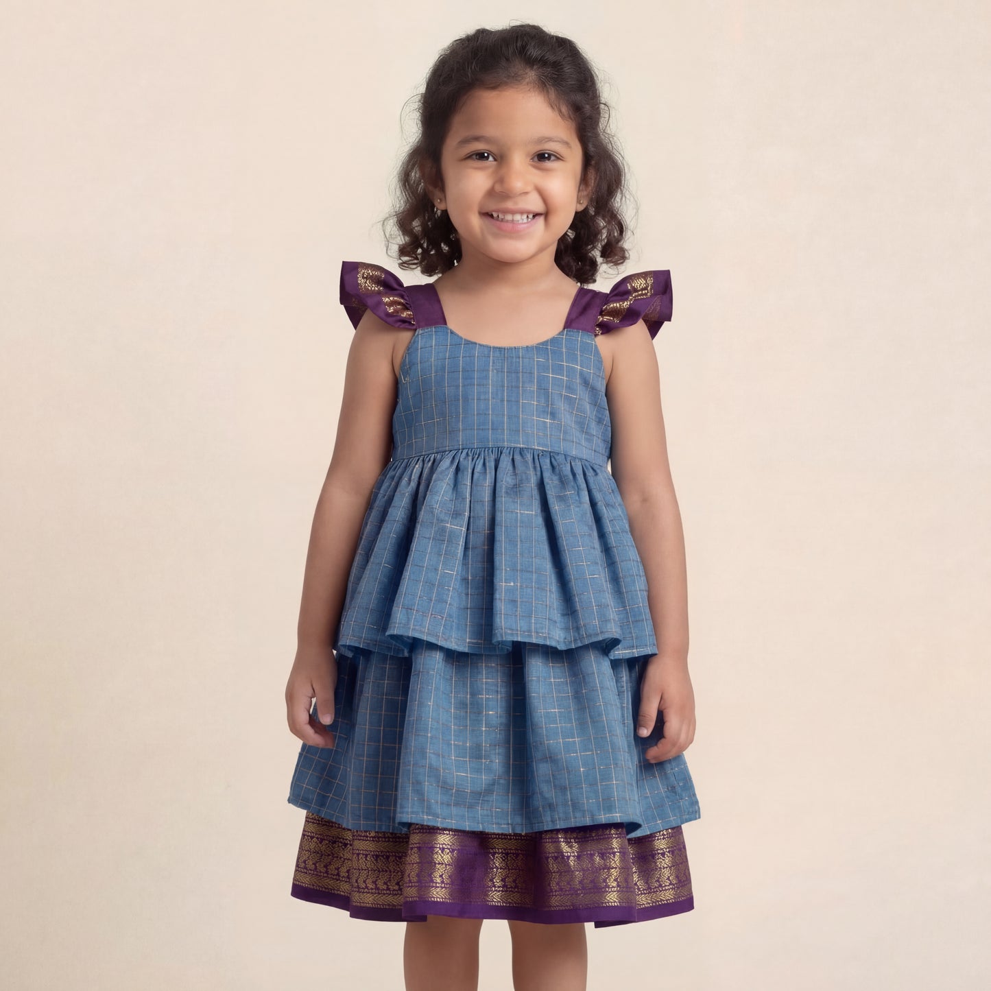 Sky Blue Kalyani Checks Dress