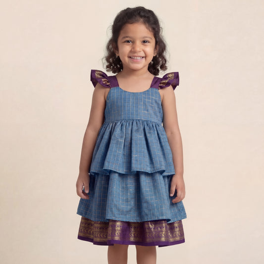 Sky Blue Kalyani Checks Dress