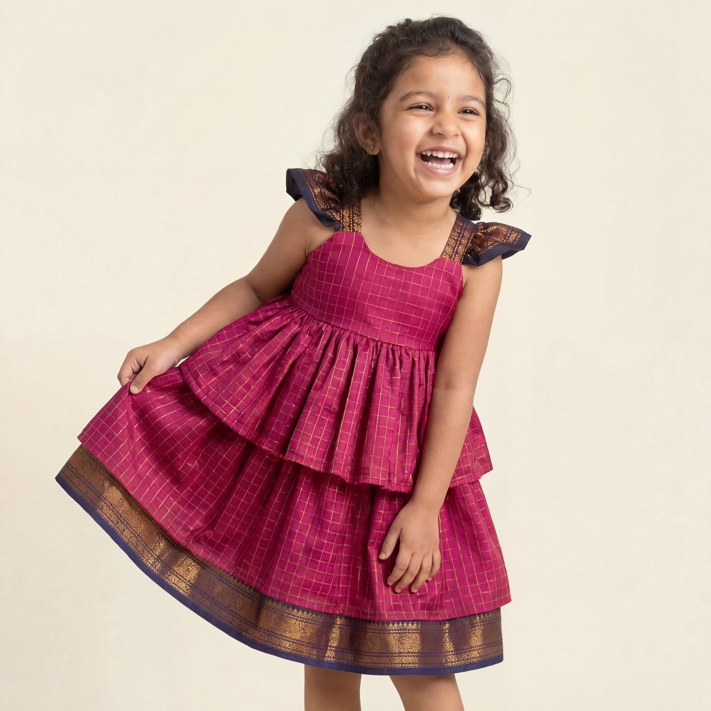 Pink Kalyani Checks Dress
