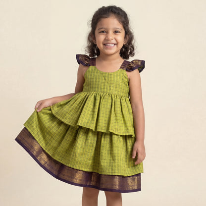 Parrot Green Kalyani Checks Dress