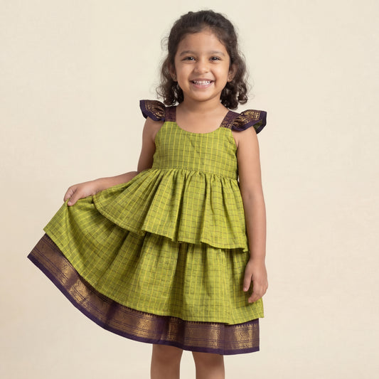 Parrot Green Kalyani Checks Dress