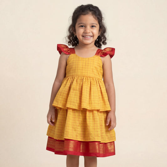 Mustard Yellow Kalyani Checks Dress